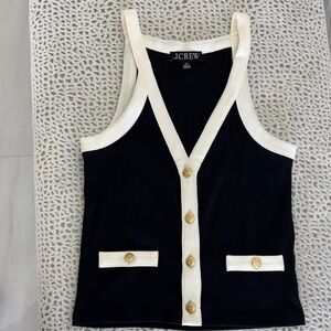 J.Crew Black and Cream Sleeveless Top with Gold Accents